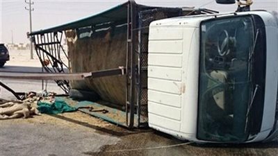 بسبب سوء الأحوال الجوية.. انقلاب سيارة نقل مُحملة بالدقيق على طريق طنطا