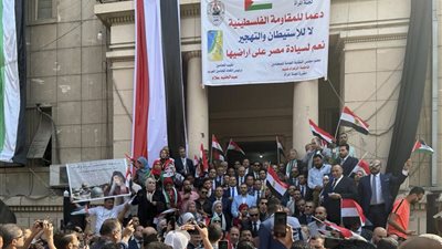 تضامنا مع الشعب الفلسطينى.. حرق العلم الإسرائيلى على سلالم نقابة المحامين (صور)