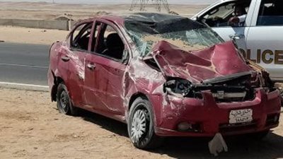 حادث انقلاب سيارة يصيب 3 مواطنين فى بني سويف